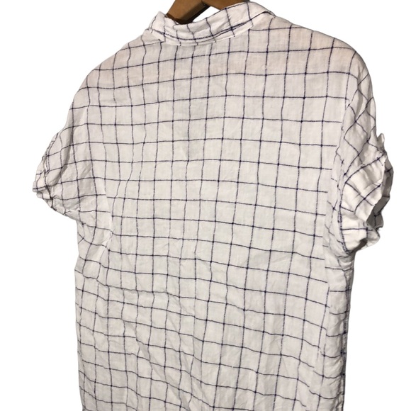 TAHARI | Women’s White Split Neck Linen Popover Windowpane Blouse Top size Small - Picture 11 of 11